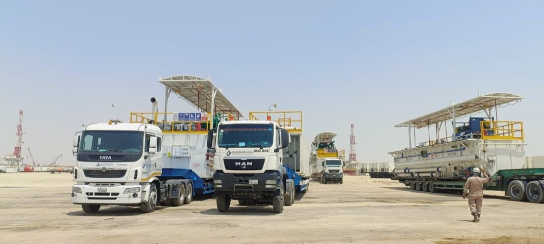Overview of trucks and trailers parked in the fleet yard